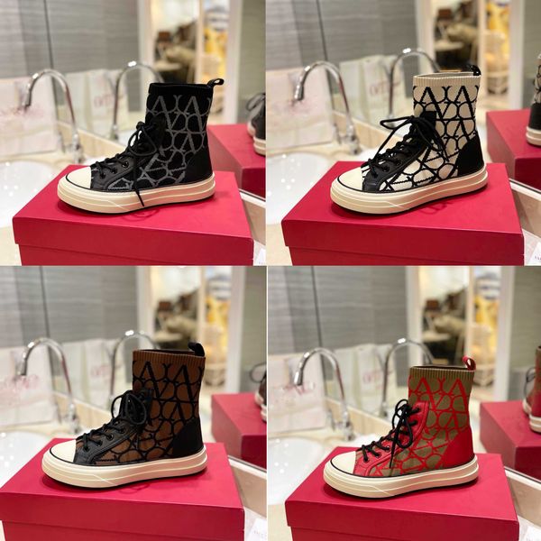 Neue gestrickte Sockenschuhe, bestickte Sneakers, Plateauschuhe, luxuriöse Damenschuhe, High-Top-Leinwandschuhe, Sneakers, TPU-Laufsohle, Stoffsneaker