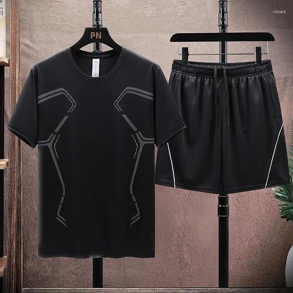 Tute da uomo 2023 Estate Felpa in seta di ghiaccio Fitness Jogging Speed Dry Pantaloni casual Trend Gioventù Pantaloncini a maniche corte larghi Set in due pezzi