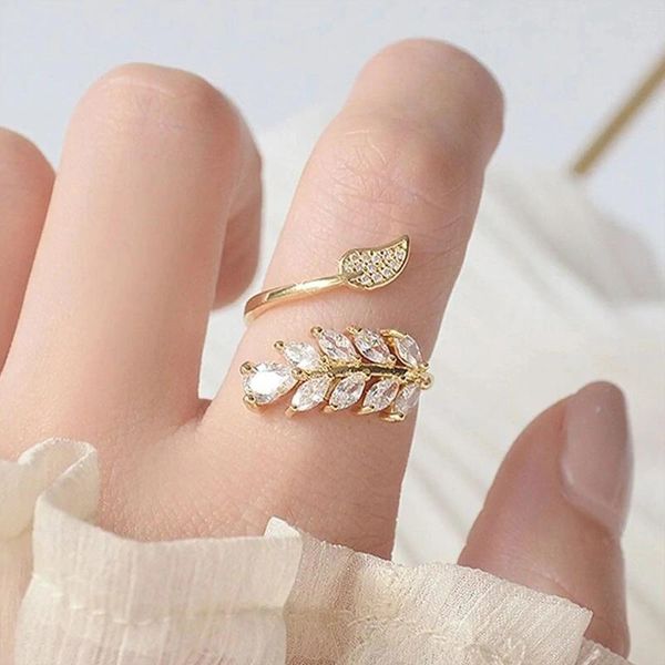 Cluster Ringe Cartoon Blätter für Frau Gold Farbe Mode verstellbare Öffnung Ring Schmuck Mädchen Chic Finger Zubehör