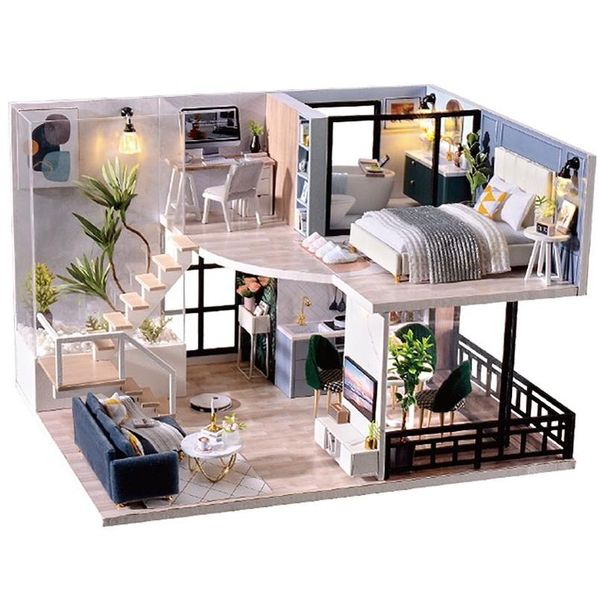 Acessórios de casa de boneca Cutebee DIY Dollhouse Kit Casas de boneca de madeira Móveis em miniatura com brinquedos LED para crianças presente de aniversário L32 2 Dh2Zn