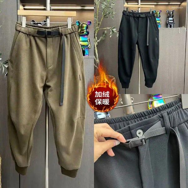 Erkek pantolon kış moda erkekler yüksek kaliteli peluş pantolon trend pantolonlar kalın örgü küçük ayak rahat spor eşofman