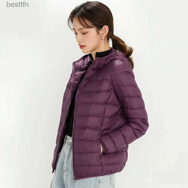 Damen Wollmischungen Daunenjacke Damen Kapuzenmantel Herbst Winter 2023 90 % weiße Entendaunenjacken für Damen Warmer ultraleichter tragbarer PuffermantelL231014