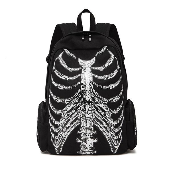 Borse da scuola JIEROTYX Zaino in tela Borse da scuola multifunzionali di Halloween Zaino unisex con scheletro stampato con teschio Borsa da viaggio di design gotico 231013