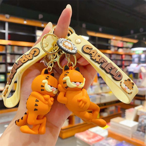 Garfield gato dos desenhos animados chaveiro feminino bonito engraçado boneca chaveiro pingente casal estante chave do carro pingente masculino