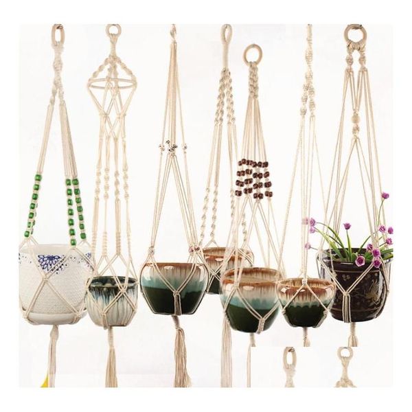 Plantadores Potes Planta Cabides Rame Flower Pots Titular Corda Trançada Pendurada Plantador Cesta Home Creative Garden Decor 8 Designs Optiona Dh3Ju