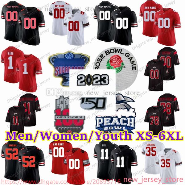 2023 Custom S-6XL NCAA OHIO ESTADO DO BUCKEYES Jersey de futebol Okudah Petit-Frere Harrison Jr. Henderson Smith-Njigba Johnson Jr.