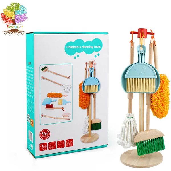 Altri giocattoli Set di pulizia giocattolo staccabile in legno Giocattoli per la pulizia dei bambini 6 pezzi - Supporto da appendere Strumenti per la pulizia della cucina per regalo per bambini 231013