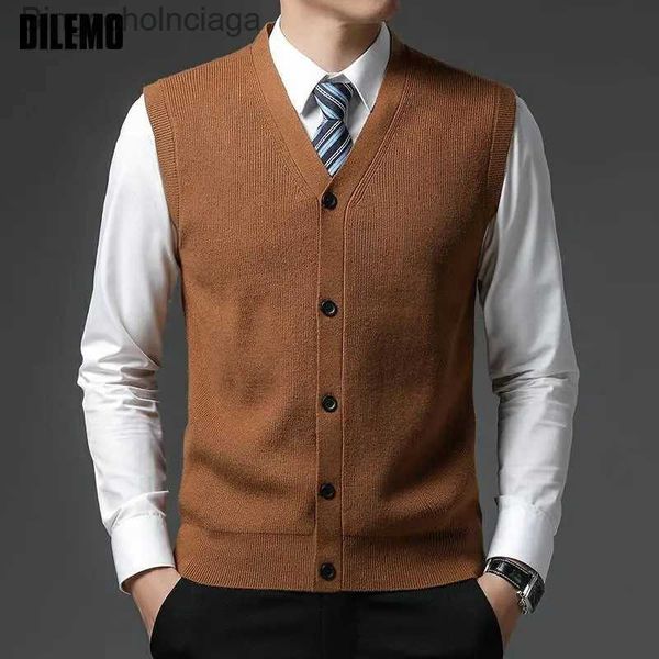 Coletes masculinos nível 4 er anti-pilling top grau pleuche novo inverno v pescoço de lã marca de moda malha cardigan casual camisola colete sem mangas l231014