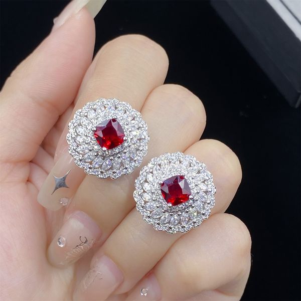 Set di gioielli da sposa imitazione rubino rosso cristallo zircone diamante anello aperto orecchini ciondolo collana fidanzata festa gioielli regalo di compleanno