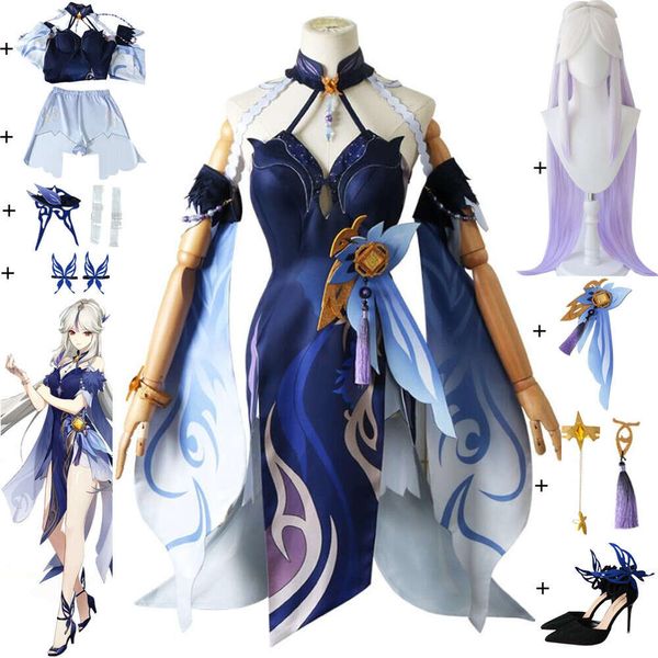 Cosplay Anime Gioco Genshin Impact Ningguang Ning Guang Costume Cosplay Scarpe Parrucca Liyue Latern Rite Orchid S Abito Da Sera Vestito di Halloween