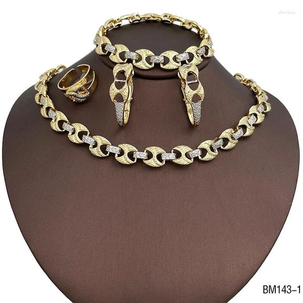 Set di orecchini e collana placcati in oro 18 carati per gioielli da donna Anello bicolore africano Abbigliamento quotidiano Regali per feste di nozze