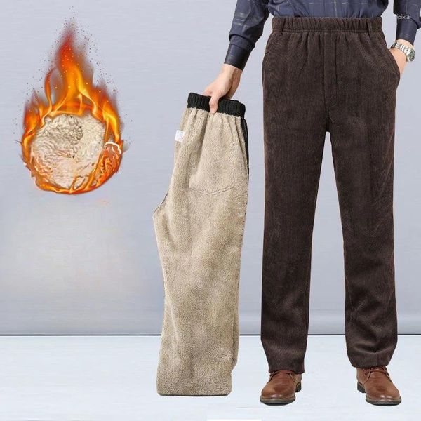 Pantaloni da uomo 2023 Uomo Autunno Inverno Moda Colore solido Pantaloni dritti Maschile Spessore Caldo Velluto a coste Vita alta Lungo P403