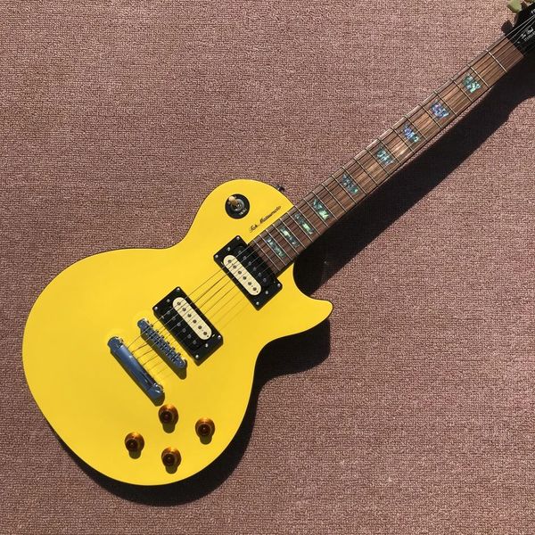 Chitarra elettrica standard, colore giallo al limone, hardware d'argento intarsio abalone, pickup di zebra, spedizione gratuita