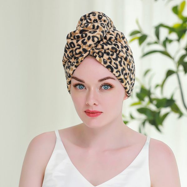 2 pz/lotto Asciugamano Asciugamano Cappello Velluto Corallo Con Stampa Animale Leopardo Bagno Asciugamano Con Cappuccio Wrap Foglia Stampe Tessuto Ad Asciugatura Rapida