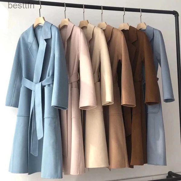 Misto lana da donna OFFERTA SPECIALE Cappotto in cashmere Fe Cappotto invernale ondulato di media lunghezza Cappotto in lana nera Donna Autunno Nuovo Cappotto beige moda casualL231014