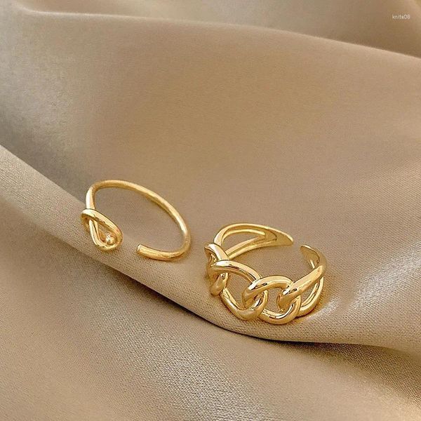 Anéis de cluster para mulheres moda geometria duas peças conjunto corrente anel simplicidade ajustável abertura acessórios jóias atacado