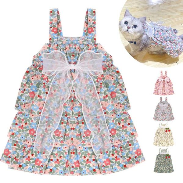 Cão vestuário pet gato floral princesa vestido primavera verão roupas para cães pequenos roupas doces yorkshire bonito impresso filhote de cachorro saia