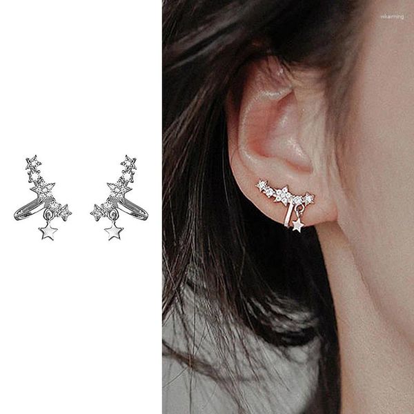 Orecchini posteriori Bling Star Drop Clip orecchio per le donne Argento colore zircone falso piercing trago carino accessori moda gioielli KDE025