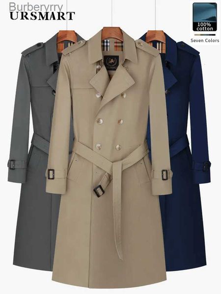 Parka da uomo in piumino lungo trench lungo al ginocchio da uomo doppiopetto kaki stile inglese fodera in lana ispessita giacca antivento in puro cotoneL231014