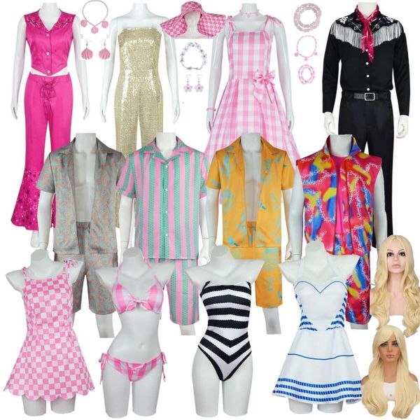 Cosplay nuovo ultimo film Ken costume cosplay parrucca uomo donna sexy bambino principessa stellato rosa abito costume da bagno beachwear vestito di Hallowen