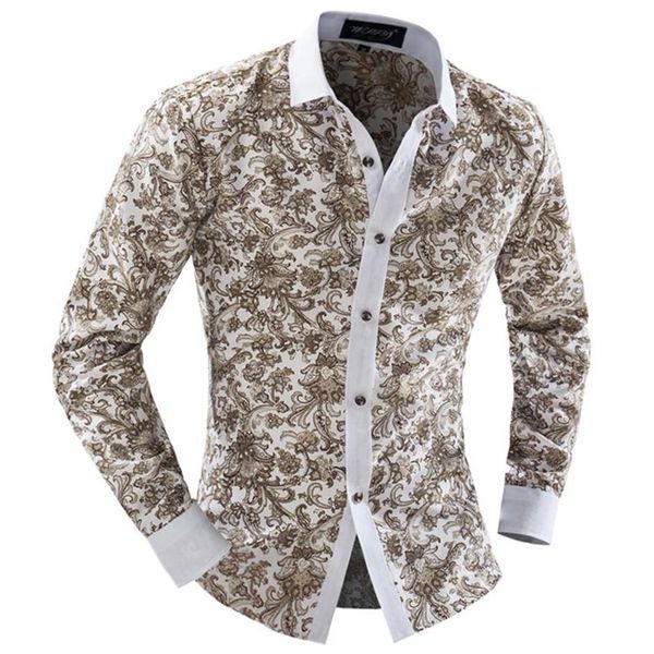 Fashion-n Clothing Beige Print Dobby Turn-down Loose Thin Single Breasted Floral Anti-Falten Vintage Shirts3235