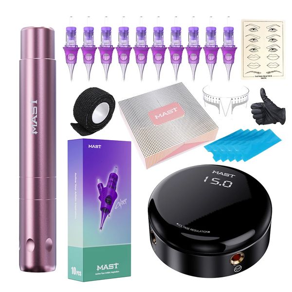 Máquina de tatuagem mastro p10 rca caneta rotativa kit de maquiagem permanente com display led fonte de alimentação pro cartucho agulhas suprimentos conjunto 231013