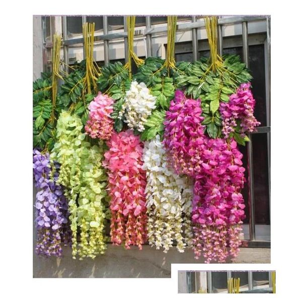 Ghirlande di fiori decorativi Edera artificiale Fiore di seta Glicine Vite Rattan per centrotavola di nozze Decorazioni Bouquet Ghirlanda Ho Dhplm