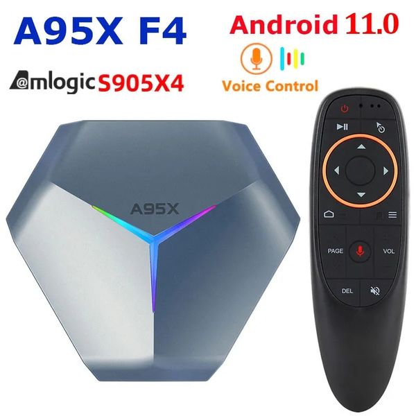 A95X F4 Android 11.0 TV Box con controllo vocale G10 Amlogic S905X4 8K RGB Light Smart TVbox 4GB 64GB 32GB 128GB eMCP Plex media server 2.4G 5G Dual WIFI Bluetooth 2G 16G