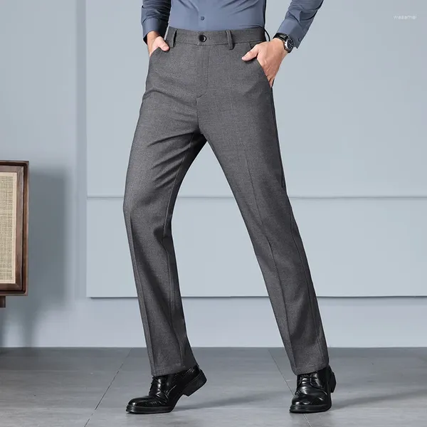 Calças masculinas de negócios cor sólida clássico em linha reta cintura alta grosso preto cinza solto casual roupas marca masculina