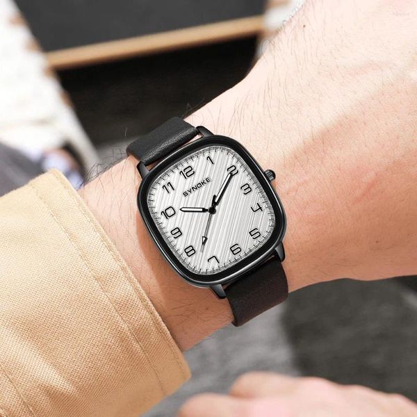 Relógios de pulso Easy Reader Alloy Case 37mm Leather Strap Watch para homens