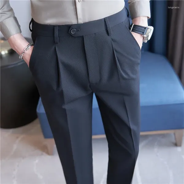 Erkekler Suits Pantalon de Vestir para hombres moda geri elastik bel ince fit elbise pantolon erkekler için giyim iş resmi giyim