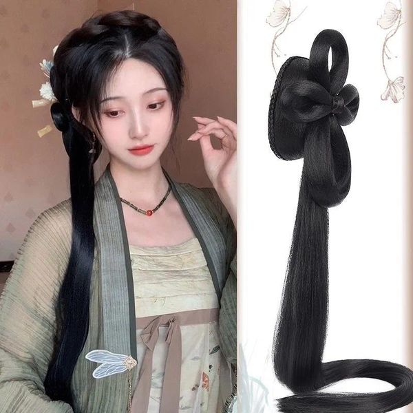 Fontes de festa chinês antigo hanfu peruca saco fio de cabelo volta cabeça colher antigo acessório para filme e técnico de televisão