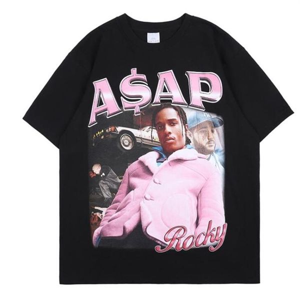 2021 Yeni ASAP Rocky Tişört Erkekler Hip Hop Street Giyim Harajuku Vintage T Shirt Grafik Baskılı Günlük Pluz Boyut Kısa Kollu Tee279i
