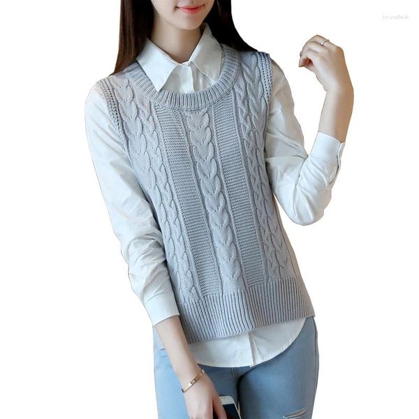 Женские свитера 2023, жилет в китайском стиле, женский повседневный однотонный свитер без рукавов, свободный корейский вязаный свитер высокого качества 4