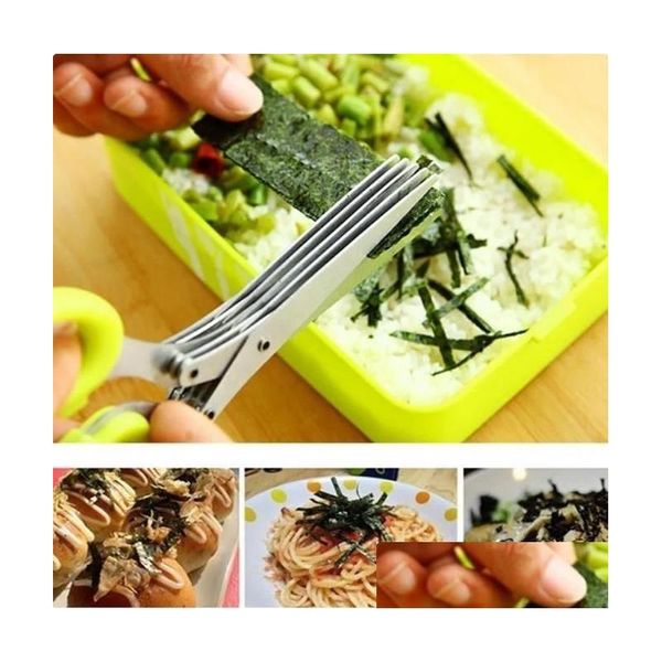 Tesoura de cozinha multi-camadas de aço inoxidável cortador de vegetais scallion erva laver especiarias cozinhar ferramenta corte acessórios entrega gota dhig0