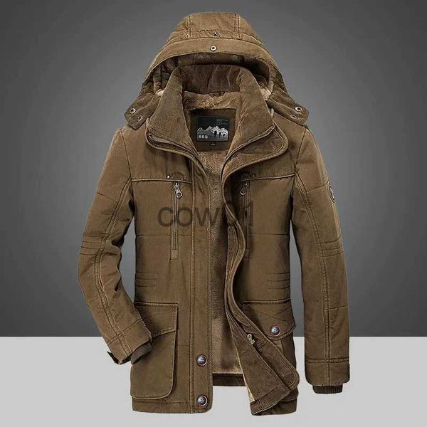 Piumino da uomo Parka 2023 Parka Giacca invernale da uomo all'aperto Plus Velluto spesso caldo Giacche multitasche Parka solido Cappotto maschile Abbigliamento di grandi dimensioni J231014