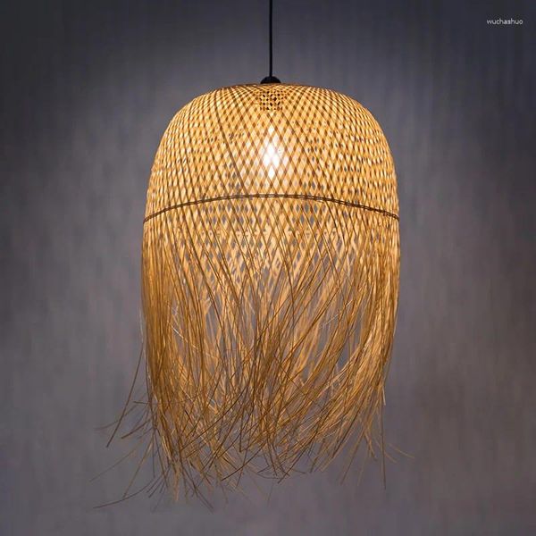 Lâmpadas pendentes luzes de bambu led pendurar para casa luminária rattan design loft pendurado lustre luminárias de suspensão