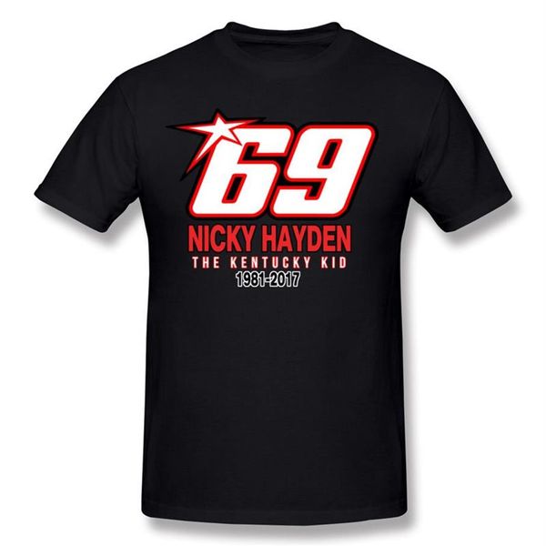 Tecido 100% algodão masculino de alta qualidade RIP Nicky hayden 69 camisetas masculinas gola redonda preta shorts manga slim fit camiseta s177R