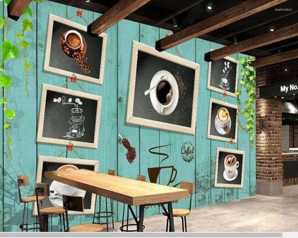 Sfondi Papel De Parede Etichetta di caffè vintage in legno Bar Cafe Carta da parati 3d Murale Soggiorno Tv Parete Camera da letto Carte Home Decor