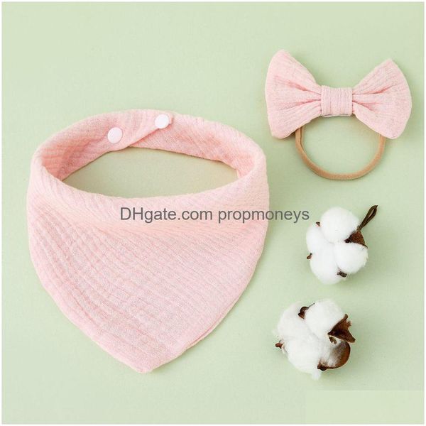 Babadores Burp Panos 2 Pcs Bebê Meninas Arco Elástico Headband Saliva Toalha Conjunto Princesa Bowknot Faixa de Cabelo Babadores Alimentação Burp Pano Kit Bebê, DHD0I