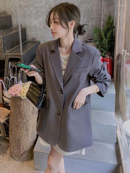 Trajes de mujer Blazer de moda manga larga con muescas Color sólido chaquetas holgadas con abertura Oficina señora primavera otoño prendas de vestir exteriores