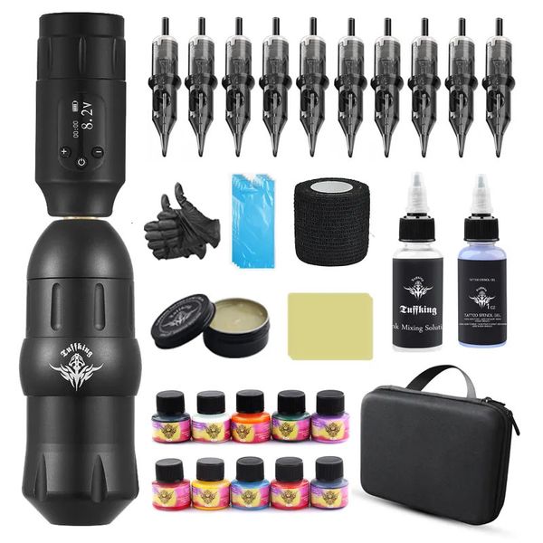 Máquina de tatuagem tuffking kit completo mini caneta rotativa rca jack fonte alimentação sem fio maquiagem permanente para arte corporal 231013