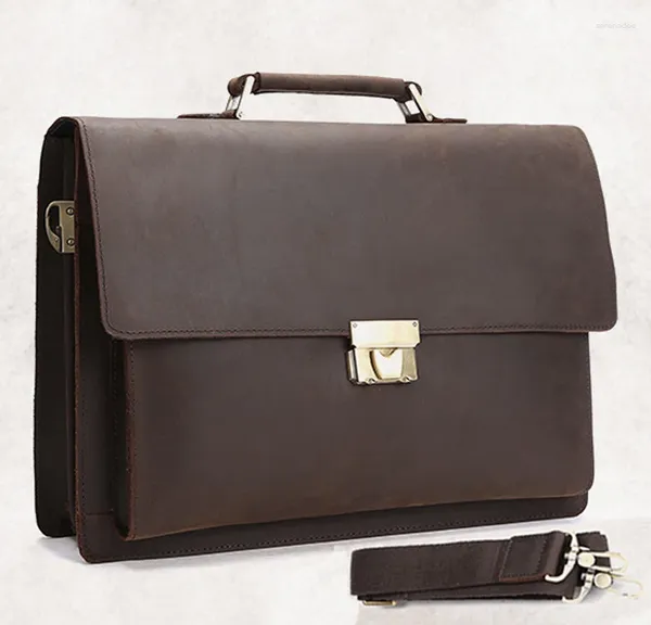 Портфели Винтажный кожаный мужской портфель Деловая сумка для ноутбука с кодовым замком Сумка на плечо