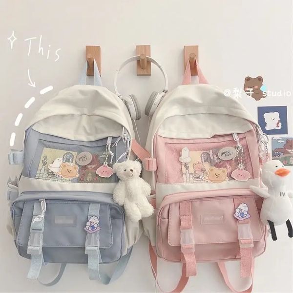 Рюкзаки в корейском стиле, женский рюкзак, модная школьная сумка с подвеской для девочек, большая вместительная дорожная водонепроницаемая сумка для книг Mochila 231013