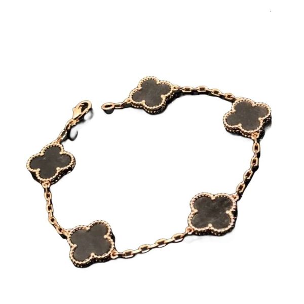 Van-Clef Arpes Bracciale Designer Donna Qualità originale Nuovo argento brillante Pietra Quattro foglie Erba Cinque fiori Bracciale Donna Naturale Bianco Fritillaria Giada rossa