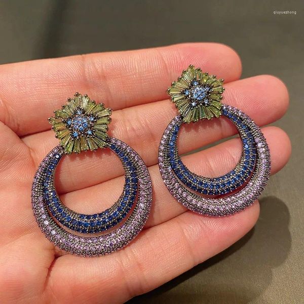 Orecchini pendenti Orecchini pendenti con fiori viola alla moda per le donne Matrimonio Cubic Zirconia Dubai Bigiotteria da sposa Regalo per feste estive