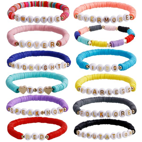 Sörfçü Heishi Charm Bilezikler Taylor Swiftie Disk Streç Boncuklu Strands Yumuşak Kil İtibar Mektubu Pulseras Afrika Dostluk Bileği Boho Beach Takı