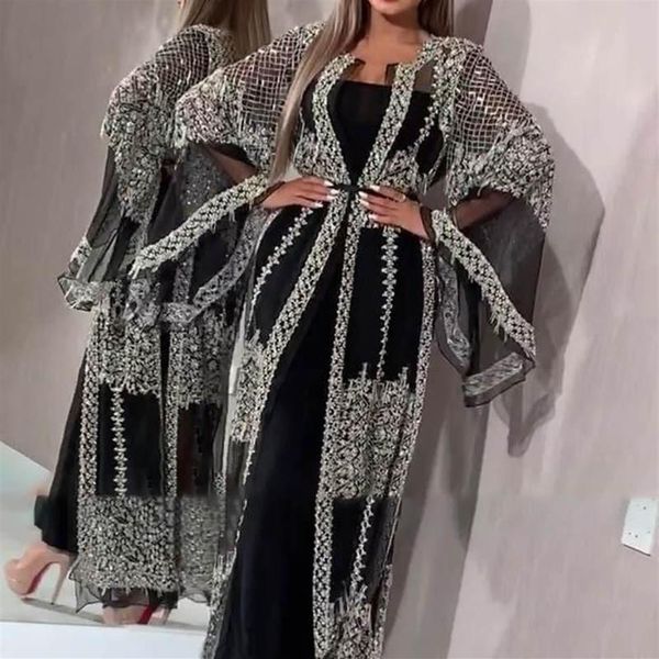 Abaya Dubai Muslim Kleid Luxus Hochwertige Pailletten Stickerei Spitze Ramadan Kaftan Islam Kimono Frauen Schwarz Maxi Dresses195j
