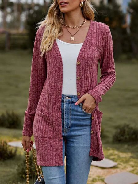 Mulheres suéteres outono longo cardigan feminino botão acima quimono cardigan senhoras decote em v camisola de malha cardigans para mulher 231013