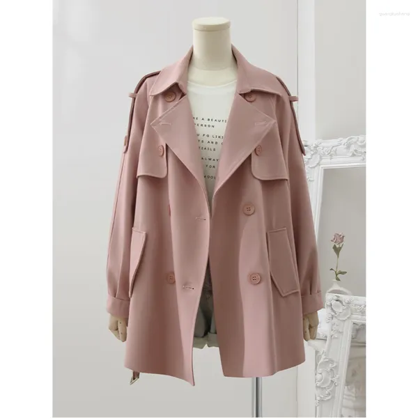 Trench da donna Autunno Vintage Rosa Cappotto kaki Donna Casual Elegante Patchwork con tasca con cintura Giacca doppiopetto Donna